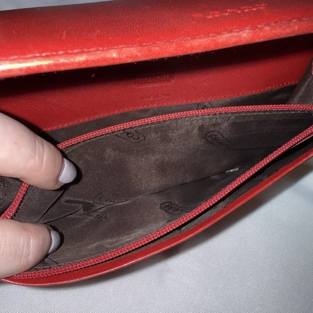Coach Vintage Red Leather Bifold Credit Card Case Holder Wallet Made In Spain